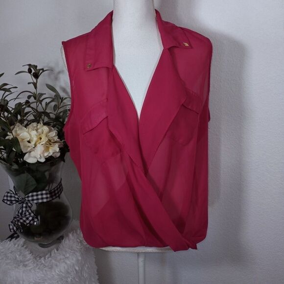 SPEECHLESS SHEER FUCHSIA WRAP BLOUSE SZ.XL - Picture 1 of 7